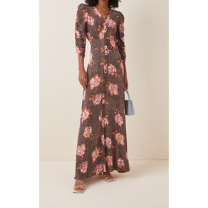 by TiMo Spring V-neck Floral Printed Crepe Maxi Dress Size XS